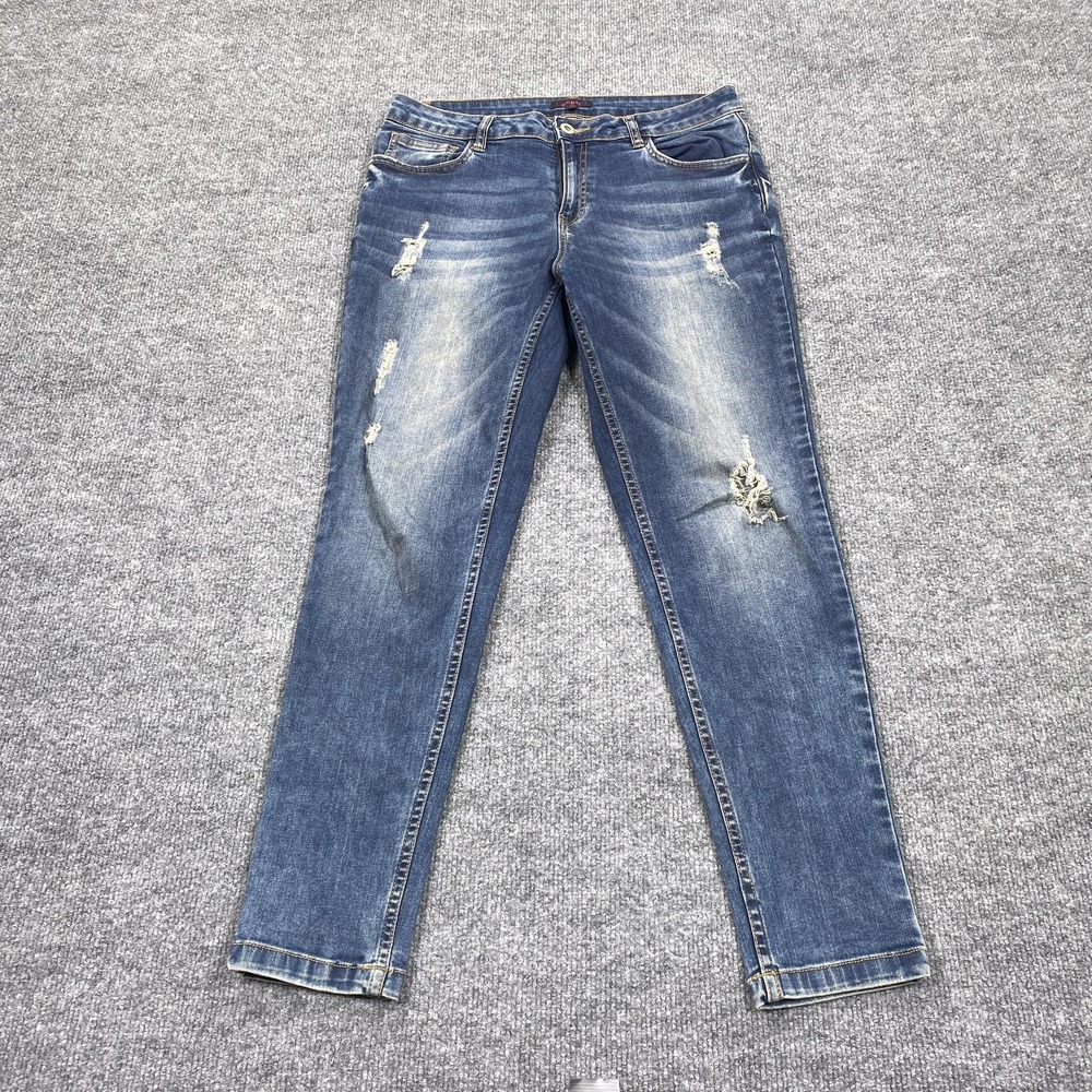 Ginger Jeans Womens 30 Blue Medium‎ Wash Distressed Skinny Stretch Denim
